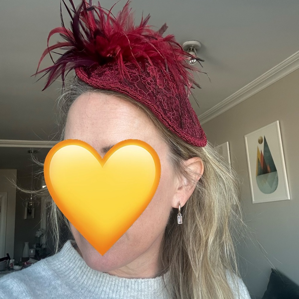 Handmade in Ireland Elegant Feathered Burgundy Fascinator - Picture 10 of 10